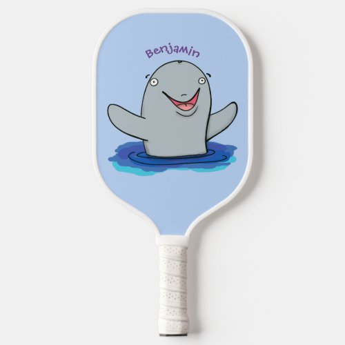 Adorable happy porpoise cartoon illustration pickleball paddle