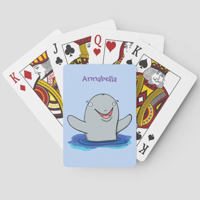 Adorable happy porpoise cartoon illustration poker cards (Back)