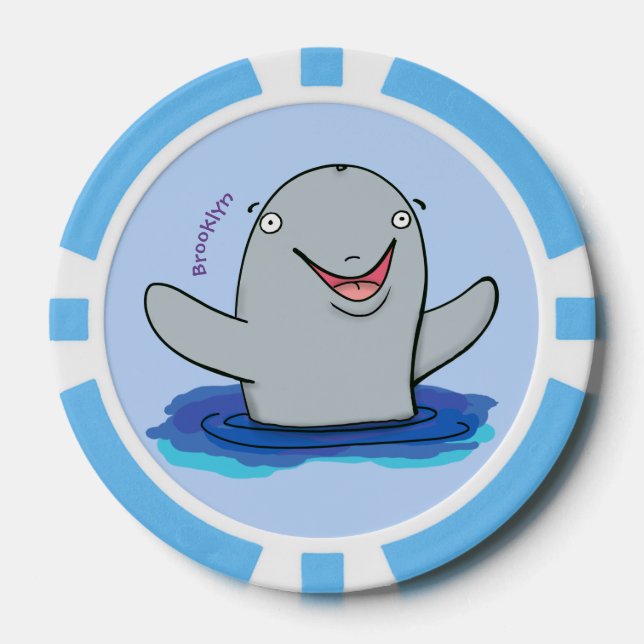 Adorable happy porpoise cartoon illustration poker chips (Front)