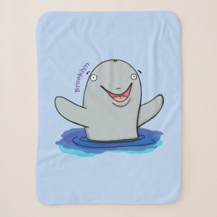 Adorable happy porpoise cartoon illustration sherpa blanket