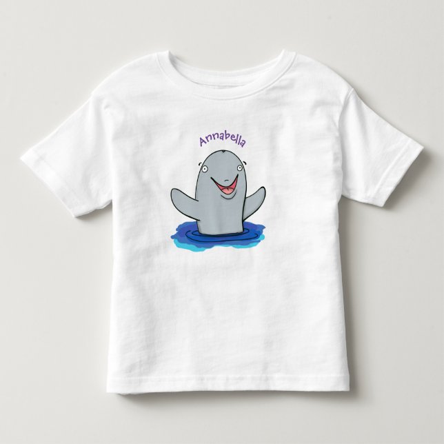 Adorable happy porpoise cartoon illustration toddler t-shirt (Front)
