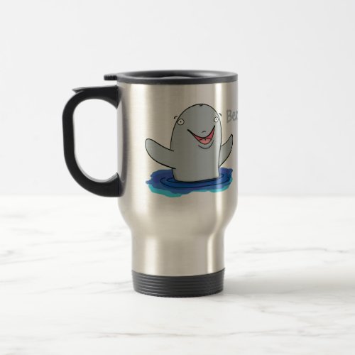 Adorable happy porpoise cartoon illustration travel mug