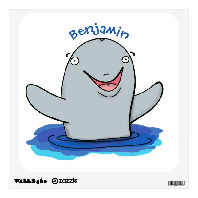 Adorable happy porpoise cartoon illustration wall decal (Front)