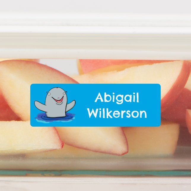 Adorable happy porpoise cartoon personalized  labels (Affixed)