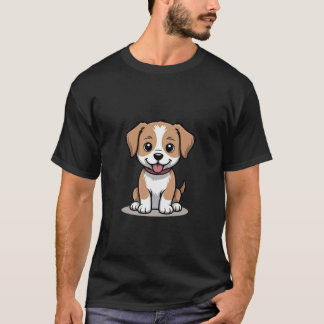 Adorable Happy Sitting Puppy Dog Cartoon Mascot T-Shirt