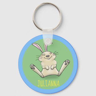 Adorable happy smiling baby bunny rabbit cartoon keychain