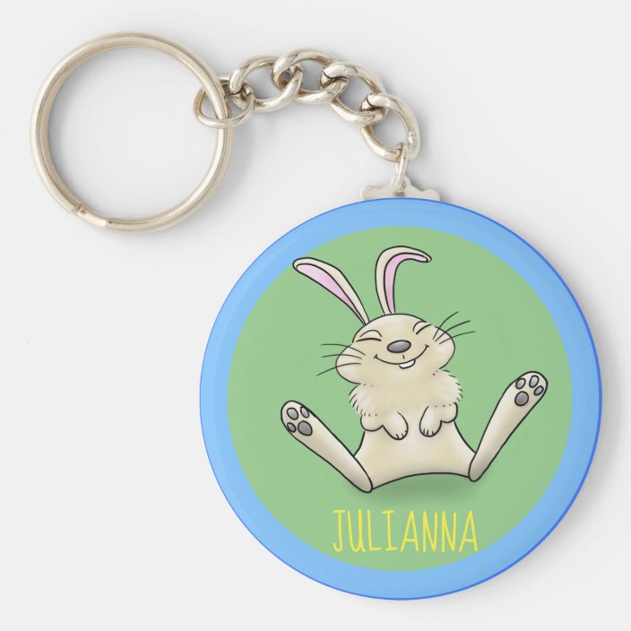Adorable happy smiling baby bunny rabbit cartoon keychain | Zazzle.com