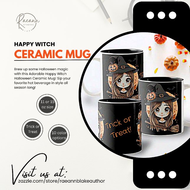 Adorable Happy Witch Halloween Ceramic Mug (Creator Uploaded)