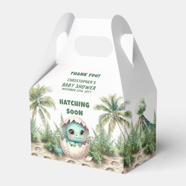 Adorable Hatching Soon Dino Baby Favor Box (Front Side)