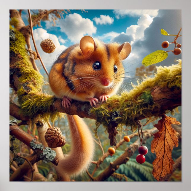 Adorable Hazel Dormouse in a Woodland Tree Poster (Front)