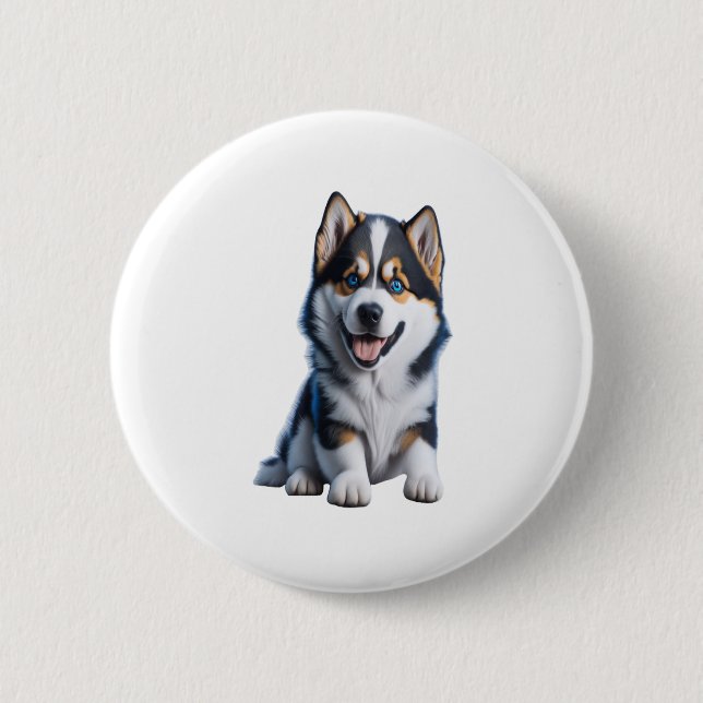 Adorable HD Alaskan Malamute Puppy Portrait - Embr Button (Front)