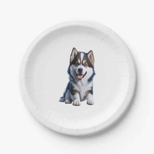 Adorable HD Alaskan Malamute Puppy Portrait - Embr Paper Plates (Front)
