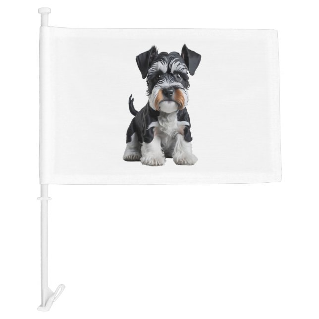 Adorable HD Miniature Schnauzer Puppy Portrait - E Car Flag (Front)