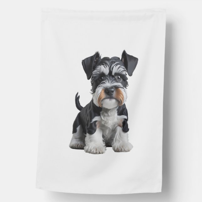 Adorable HD Miniature Schnauzer Puppy Portrait - E House Flag (Front)