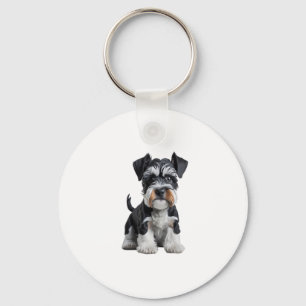 Adorable HD Miniature Schnauzer Puppy Portrait - E Keychain