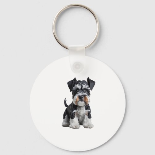 Adorable HD Miniature Schnauzer Puppy Portrait _ E Keychain