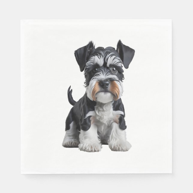 Adorable HD Miniature Schnauzer Puppy Portrait - E Napkins (Front)