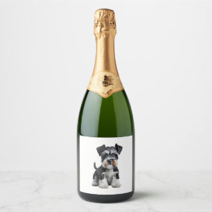 Adorable HD Miniature Schnauzer Puppy Portrait - E Sparkling Wine Label