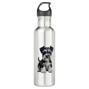 Adorable HD Miniature Schnauzer Puppy Portrait - E Stainless Steel Water Bottle