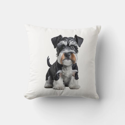 Adorable HD Miniature Schnauzer Puppy Portrait _ E Throw Pillow