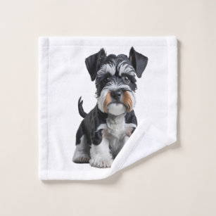 Adorable HD Miniature Schnauzer Puppy Portrait - E Wash Cloth