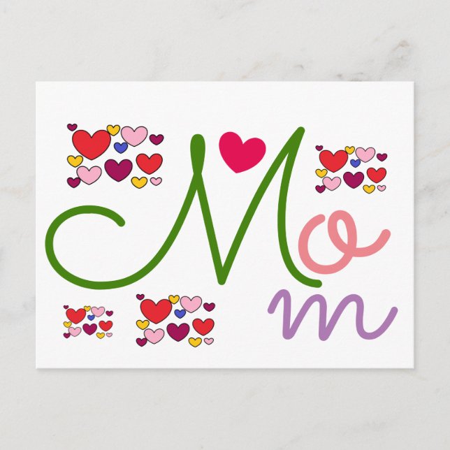 Adorable Hearts Mom Cute Postcard (Front)