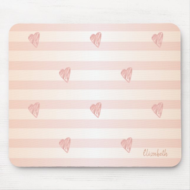 Adorable Hearts, Stripes -Personalized Mouse Pad (Front)