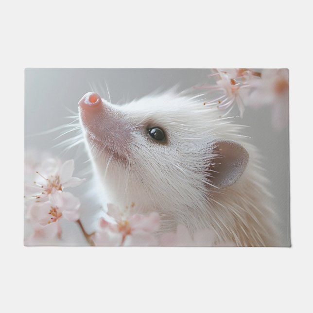Adorable Hedgehog Among Spring Blossoms  Doormat (Front)
