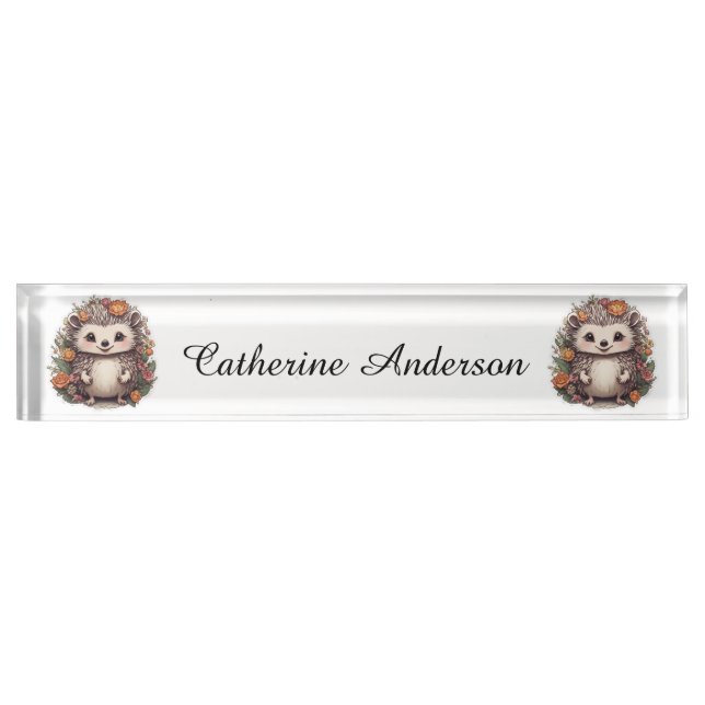 Adorable Hedgehog Desk Name Plate (Front)