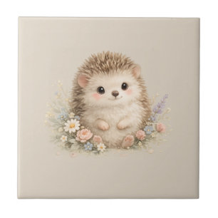 Adorable Hedgehog European Garden  Ceramic Tile