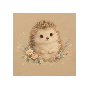 Adorable Hedgehog European Garden Wood Wall Art