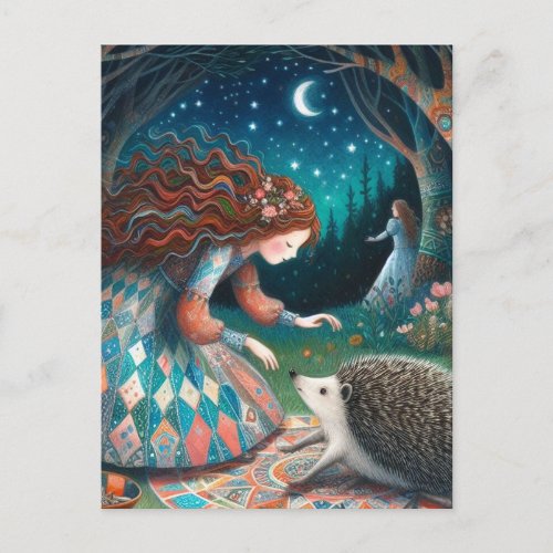 Adorable Hedgehog Fairy Tale Postcard
