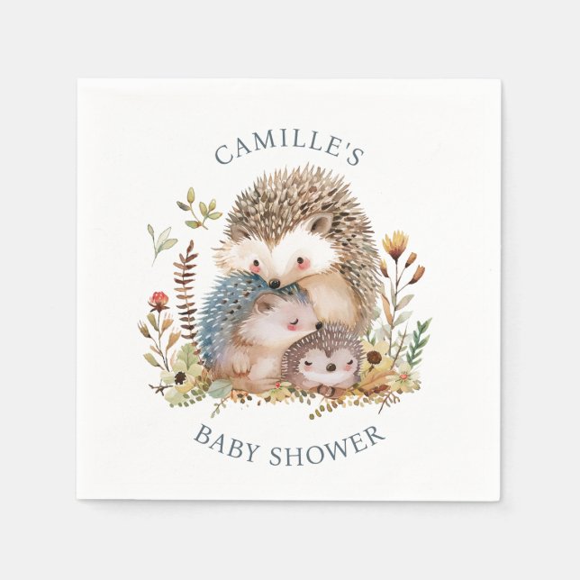Adorable Hedgehog Family Baby Shower  Napkins (Front)
