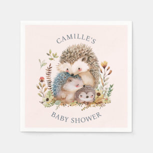 Adorable Hedgehog Family Pink Baby Shower Napkins
