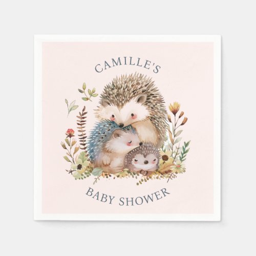 Adorable Hedgehog Family Pink Baby Shower  Napkins