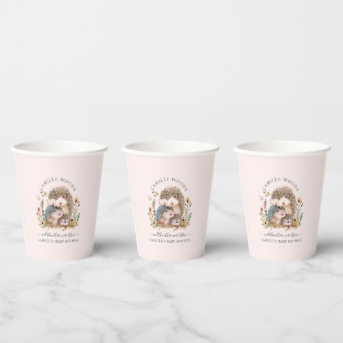 Adorable Hedgehog Family Pink Baby Shower  Paper Cups