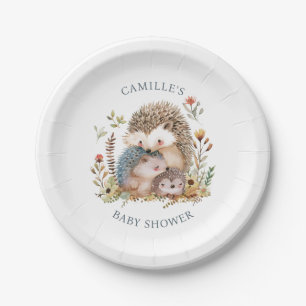 Adorable Hedgehog Family Pink Baby Shower Paper Plates