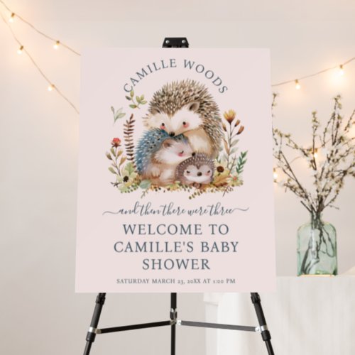 Adorable Hedgehog Family Pink Baby Shower Welcome Foam Board
