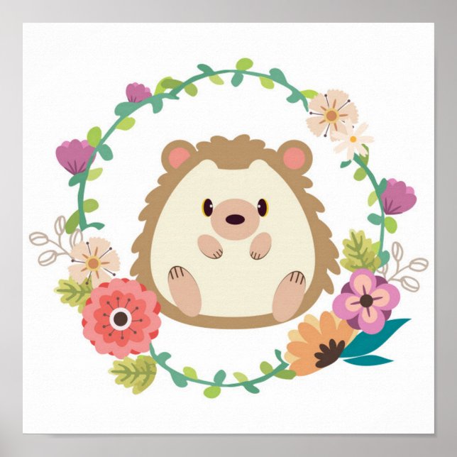 Adorable Hedgehog - Floral Border Poster (Front)