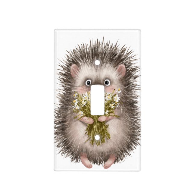 Adorable Hedgehog Flowers  | Light Switch Cover (Front)