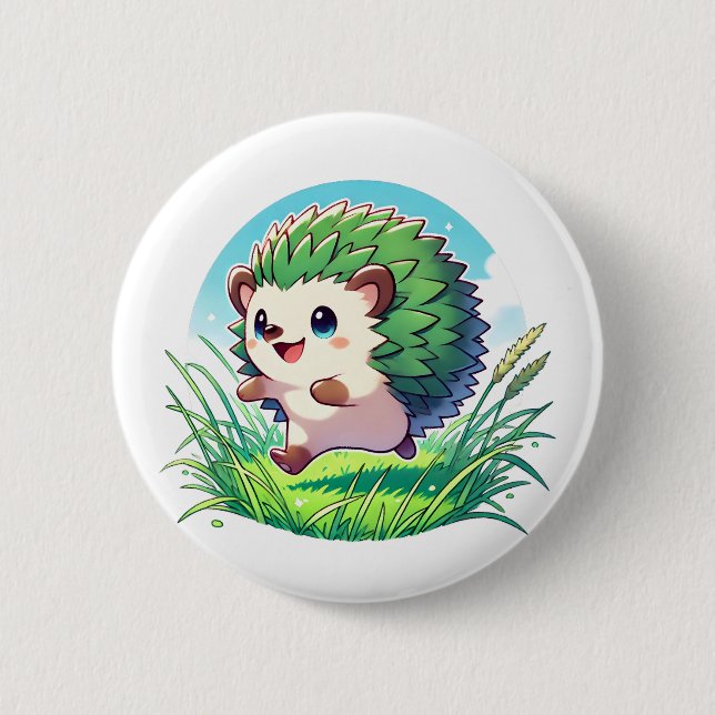 Adorable hedgehog happily running button (Front)