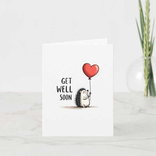Adorable Hedgehog Holding Heart Balloon Card (Front)