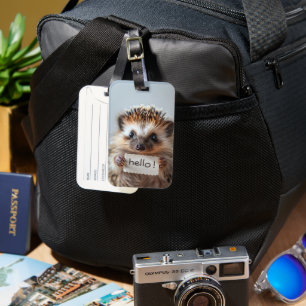 Adorable Hedgehog Holding "Hello!" Sign Luggage Tag