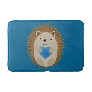 Adorable Hedgehog hugging a Blue Heart Bath Mat