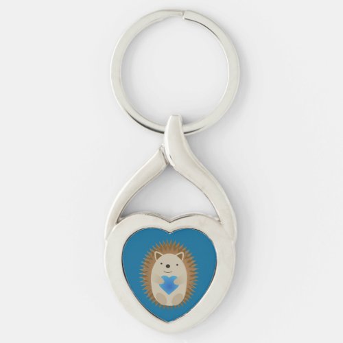 Adorable Hedgehog hugging a Blue Heart Keychain