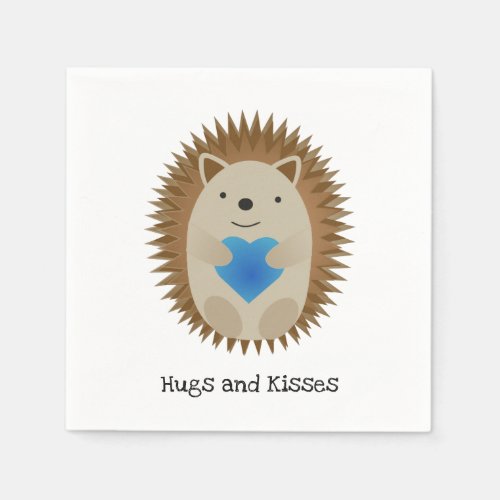 Adorable Hedgehog hugging a Blue Heart Napkins