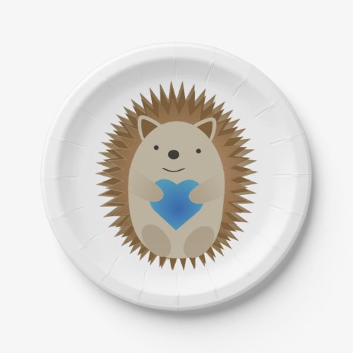 Adorable Hedgehog hugging a Blue Heart Paper Plates