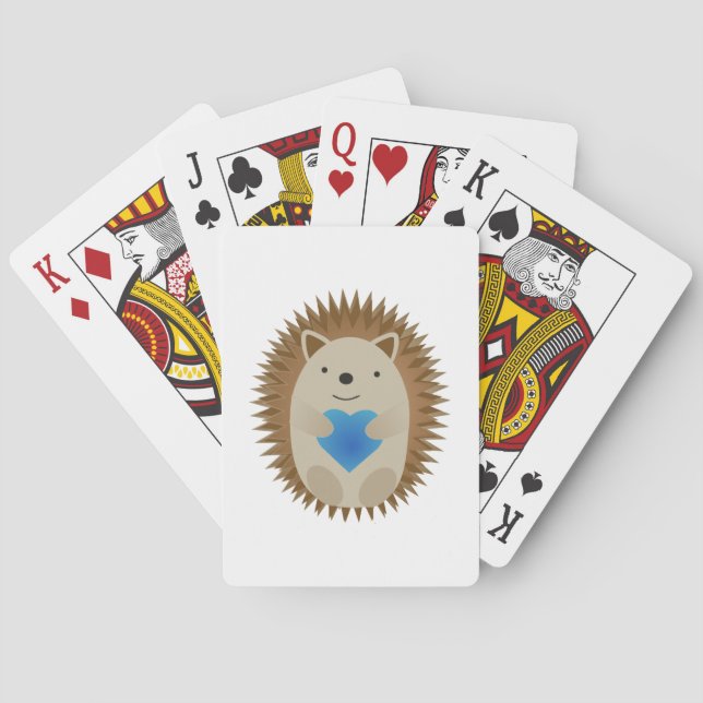 Adorable Hedgehog hugging a Blue Heart Poker Cards (Back)