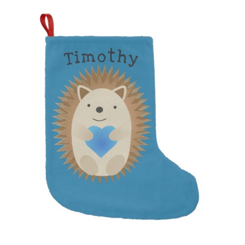 Adorable Hedgehog hugging a Blue Heart Small Christmas Stocking