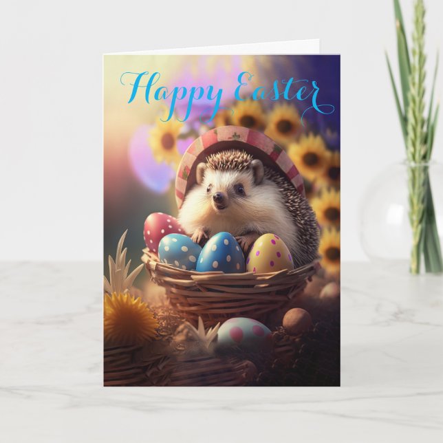 Adorable Hedgehog in an Easter Basket Holiday Card (Front)